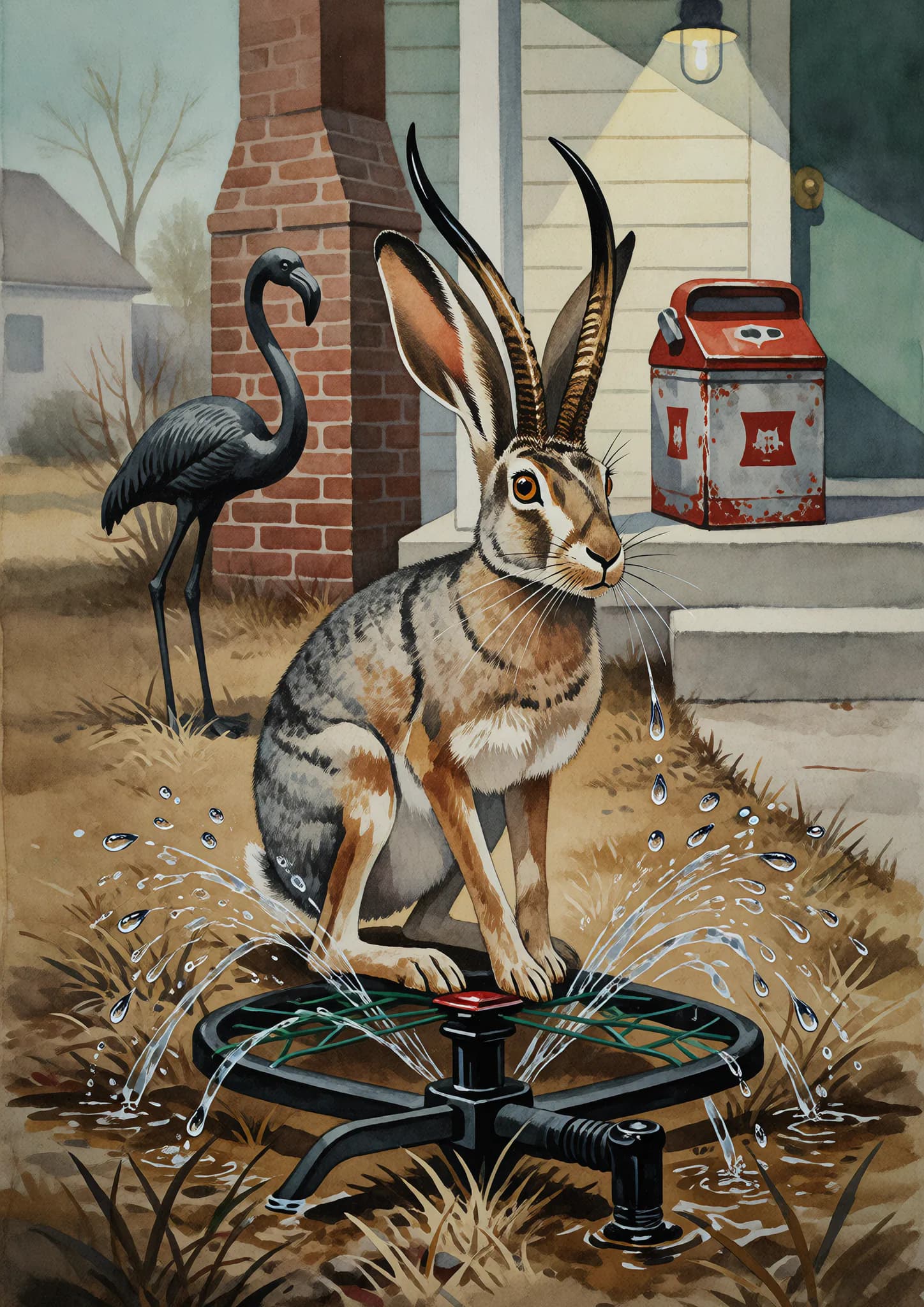 Jackalope On Sprinkler