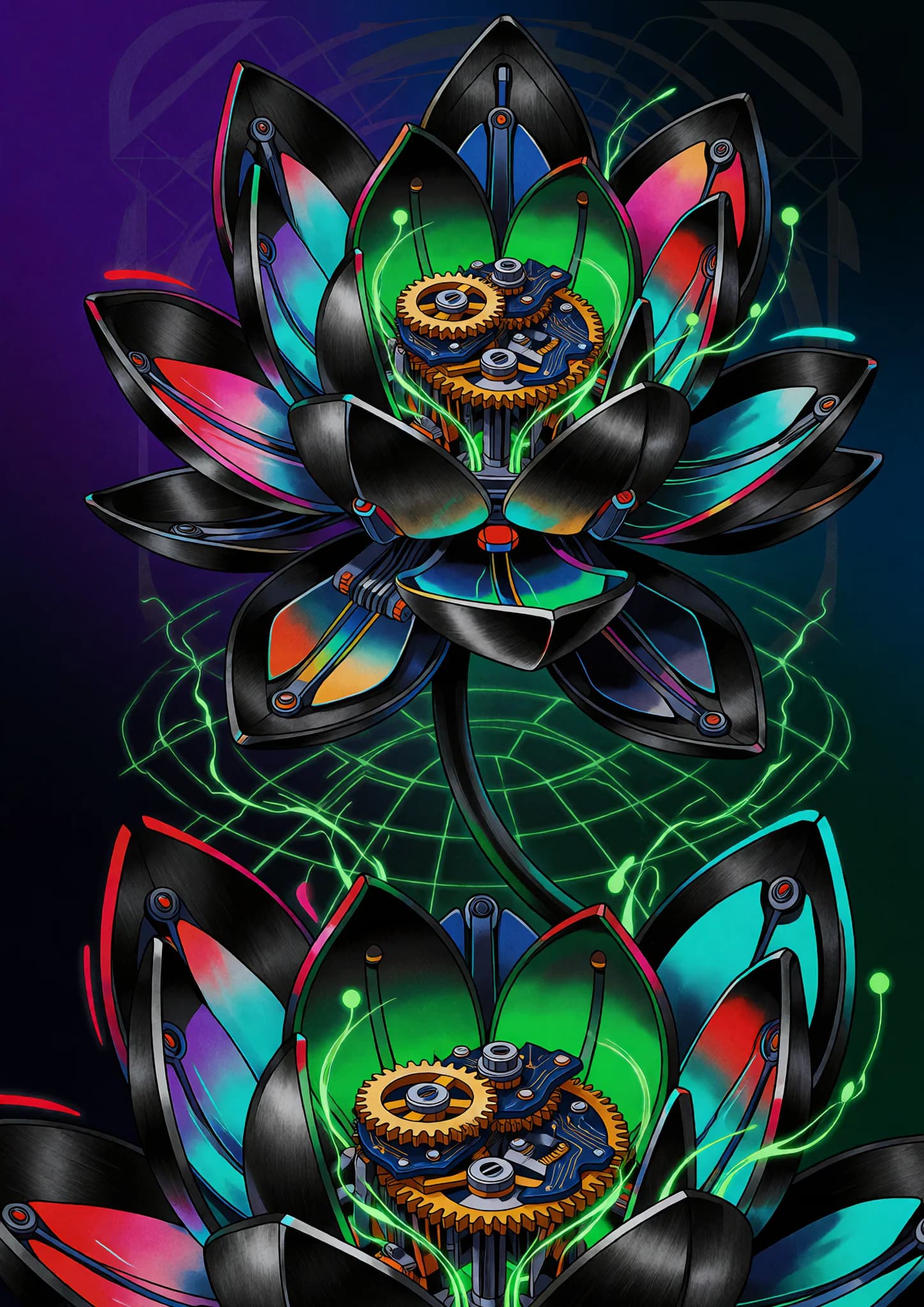 Neon Cybernetic Lotus